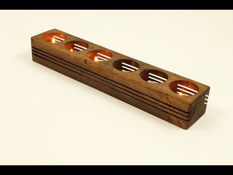 ხის სასანთლე 6 სანთლის ჩასადებითა და ხაზოვანი ჭრილებით - TR101