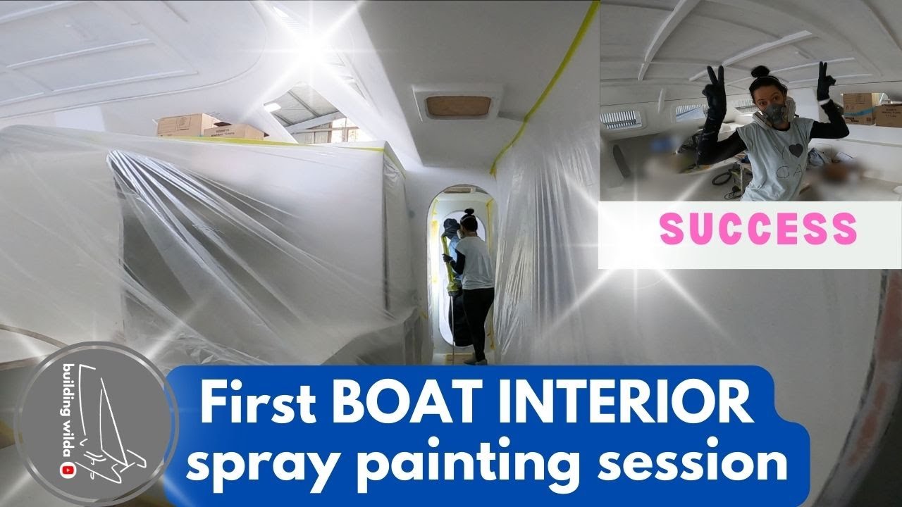 Our First BOAT INTERIOR SPRAY session – S03E10 – Building Wilda | Catamaran Build | Restoration