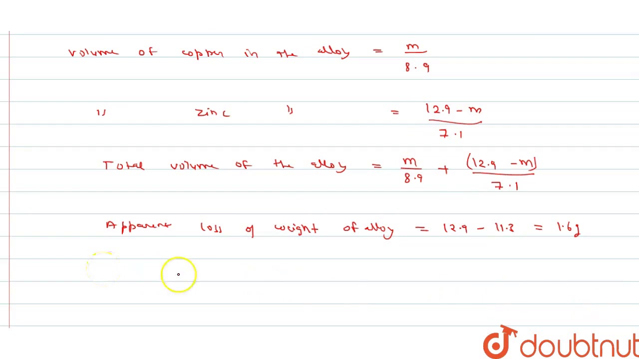 A Piece of brass (alloy of zinc and copper) weighs 12.9 g in air. When