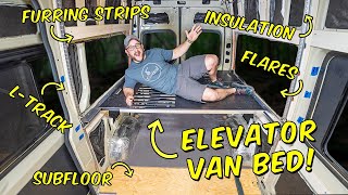 DIY CAMPER VAN CONVERSION 2 : Subfloor, Insulation &amp; ELEVATOR Bed!