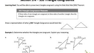 Geometry A Module 5:4 " SSS Triangle Congruence"