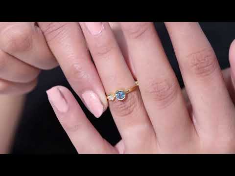 Moi et Toi London Blue Topaz and Moissanite Two Stone Minimal Ring