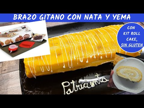 Brazo gitano relleno de nata y yema tostada, sin gluten, muy jugoso. Con Kit Roll Cake de Lèkuè.