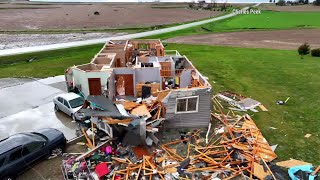 Drone video of tornado destruction in Harlan, Iowa