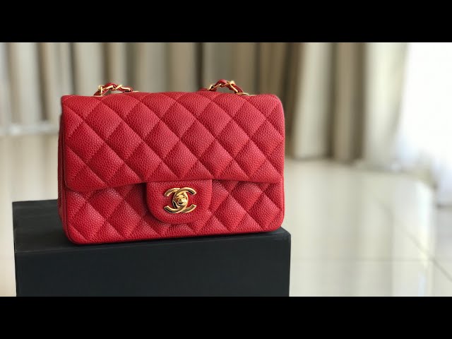 CHANEL Pearl Red Caviar Leather Mini Rectangular Flap Bag-US