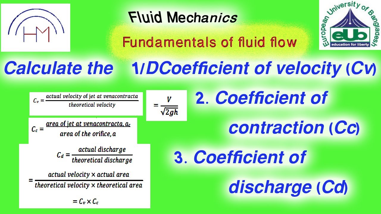 Find the coefficient of discharge  (Cd), contraction (Cc), Coefficient of velocity (Cv)