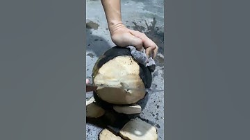 Gọt trái dừa nướng còn bốc khói.  #lùnvlog #coconutcutting  #coconut