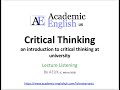 Critical Thinking Lecture (2020): an introduction to critical thinking