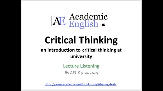 Critical Thinking Lecture: an introduction to critical thinking