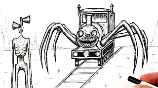 How to draw a Choo Choo Charles attacking Siren Head