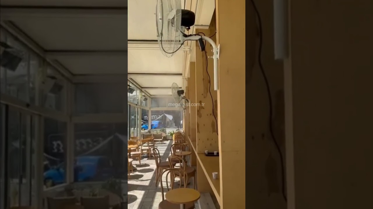 Açık alanda çalışan buharlı vantilatör ve sisleme sistemi videosu