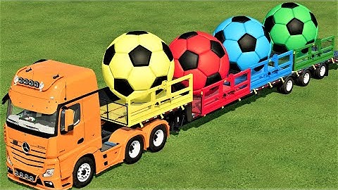 TRANSPORTING OF COLORS ! GIANT FOOTBALL BALLS LOADING ON LOW LOADER w TRACTORS !Farming Simulator 22