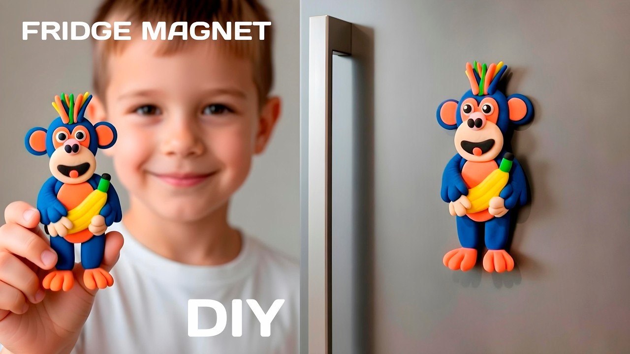 DIY | Air Dry Clay Monkey with Banana 🐒🍌 | How To Make a Fridge Magnet | Tutorial Handmade 🐵