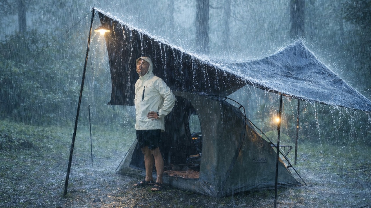 AMAZING 🌧 SOLO CAMPING IN VERY HEAVY RAIN 🌧 RELAXING CAMPING IN THE RAIN