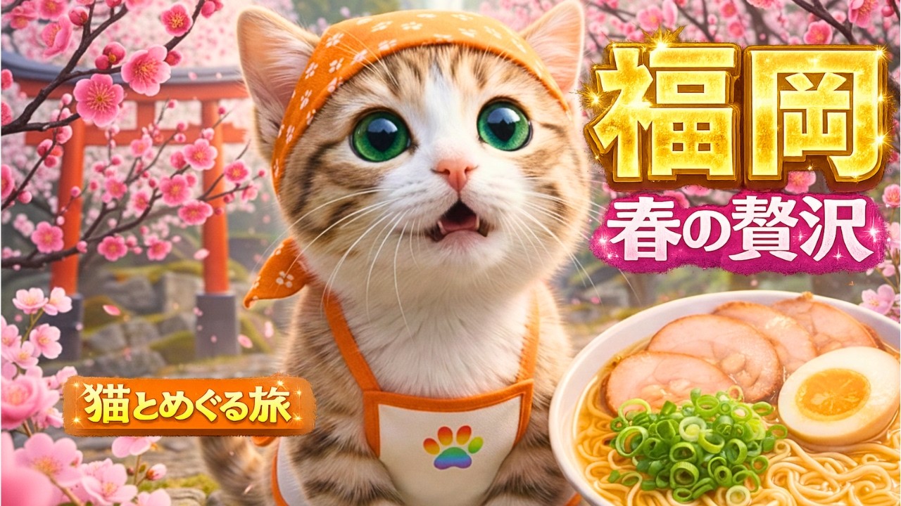 【猫と巡る福岡】絶品ラーメンと太宰府の梅花祭・豪華な雛祭り(さげもん)｜しらたまの日本旅ごはん [Cat ASMR...]