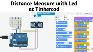 #19 Ultrasonic sensor tinkercad with led in English | Distance measure | tinkercad circuits | code screenshot 2