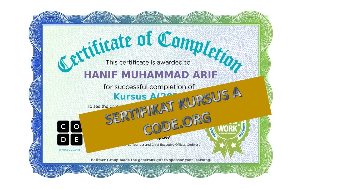 Certificating org. Code.org Certificate.