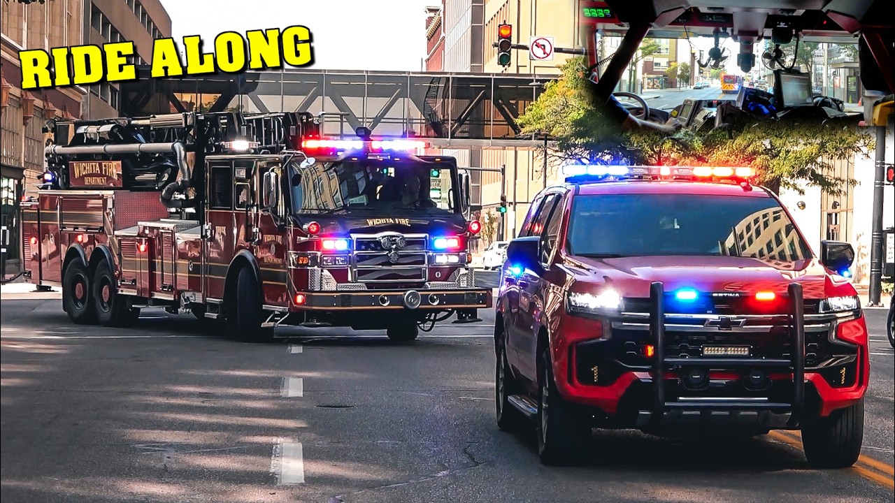 *RIDE ALONG* [GAS LINE CUT] - Wichita Fire Department: Truck, Engine & Battalion Response!