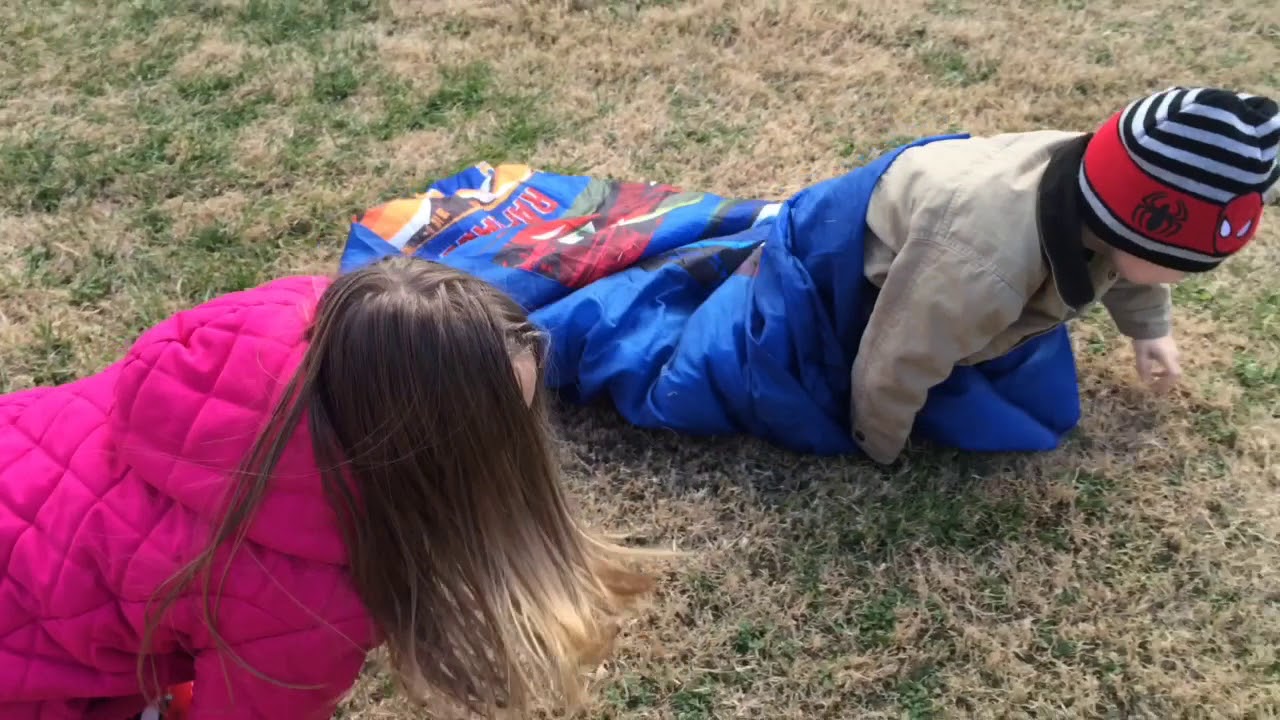 SLEEPING BAG CATERPILLAR RACE! YouTube