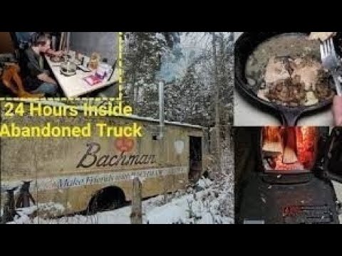 24 Hours Living In Abandoned Truck Deep In The Woods During Snow Storm. Transformed Into Camp