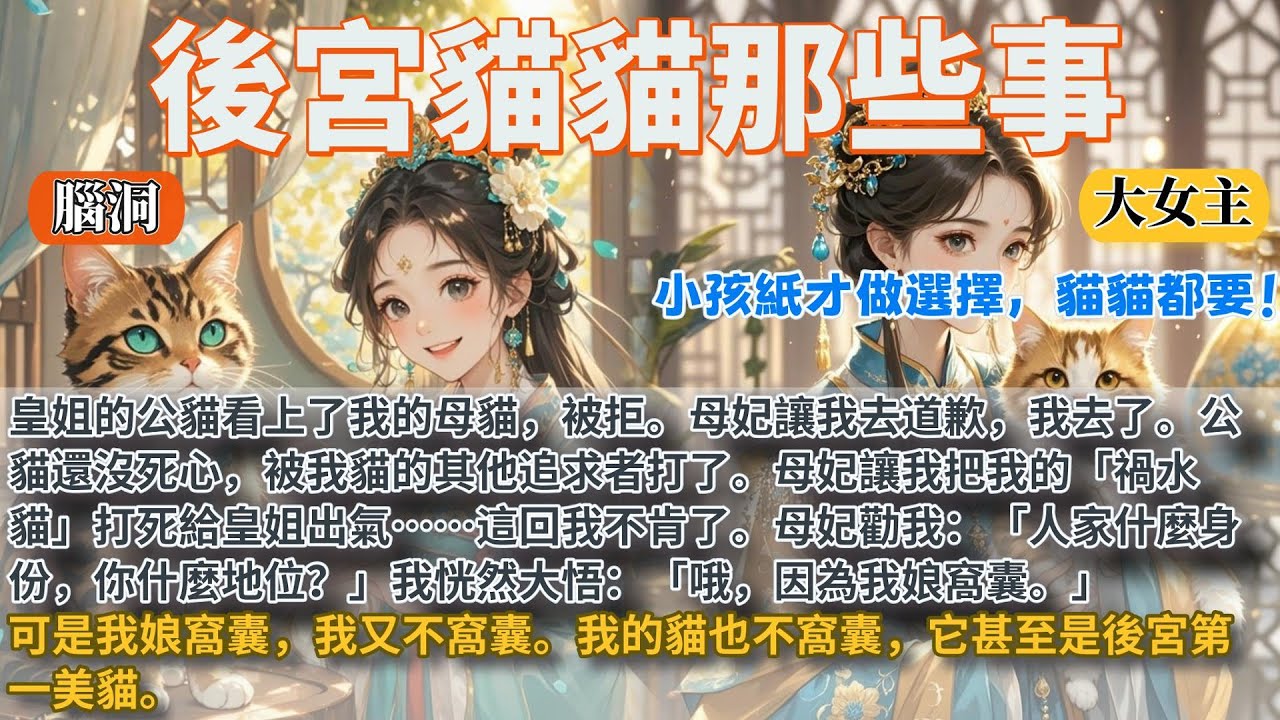完結可愛腦洞爽文：皇姐的公貓看上了我的母貓，被拒。母妃讓我道歉，我去了。公貓還沒死心，被我貓的追求者打了。母妃讓我把禍水貓打死給皇姐出氣。可是我娘窩囊，我又不窩囊。我的貓也不窩囊，它甚至是後宮第一美貓