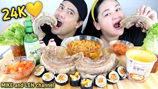 KOREAN BOILED PORK BELLY (SUYUK) with KIMCHI, TTEOKBOKKI, KIMBAP, SOJU | MUKBANG PHILIPPINES