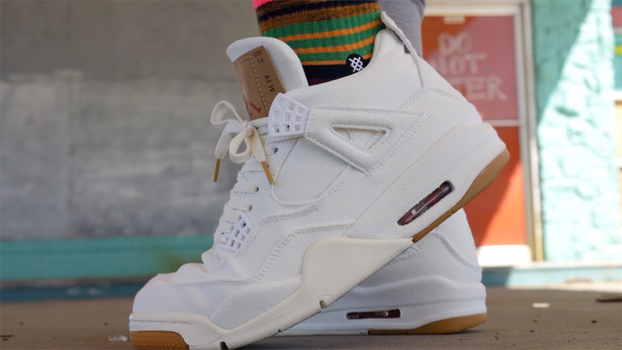 Jordan 4 Denin 4 White/Sail Review On foot - YouTube