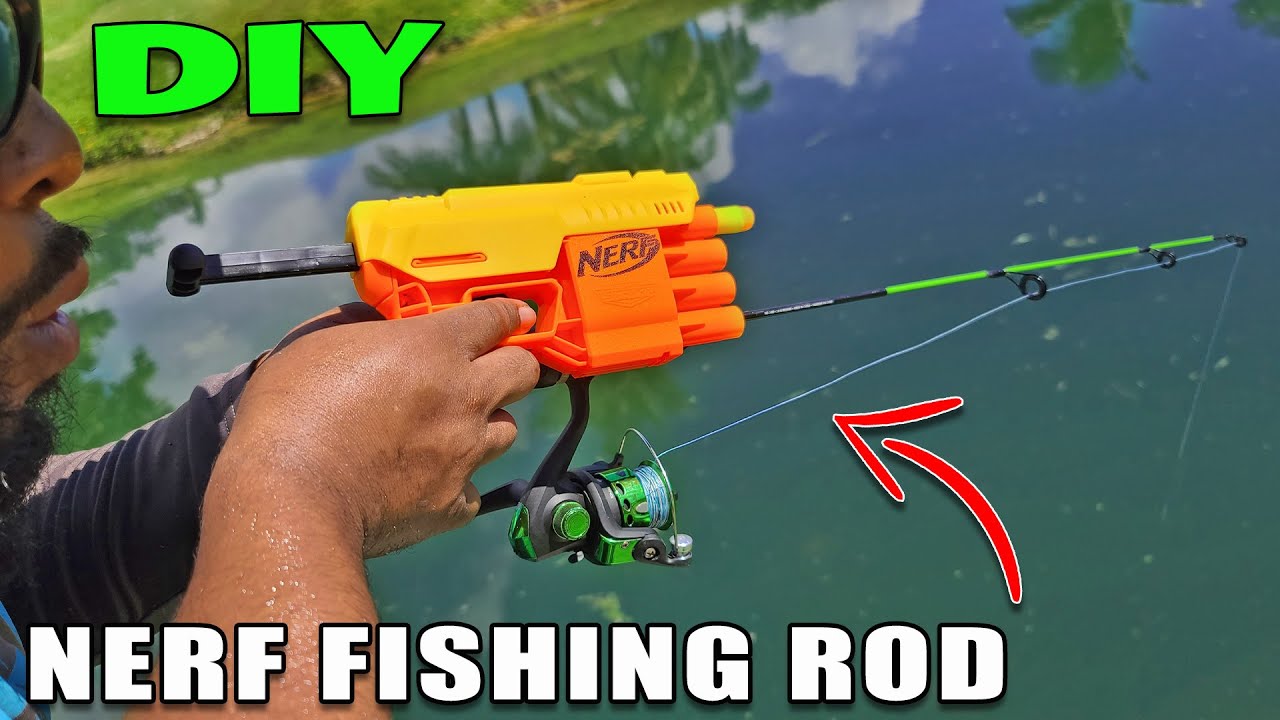 DIY Nerf Toy Fishing Rod Catches POND MONSTER!!! 
