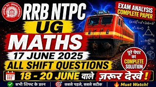 🔥Rrb ntpc ug maths 17 June all shift questions🔥. 18 se 20 june vale jarur dekhe#rrbntpc