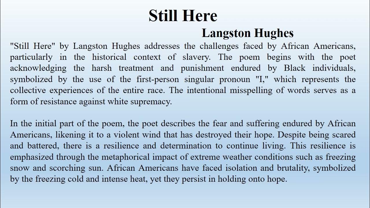 Langston Hughes' "Still Here" (Summary) YouTube