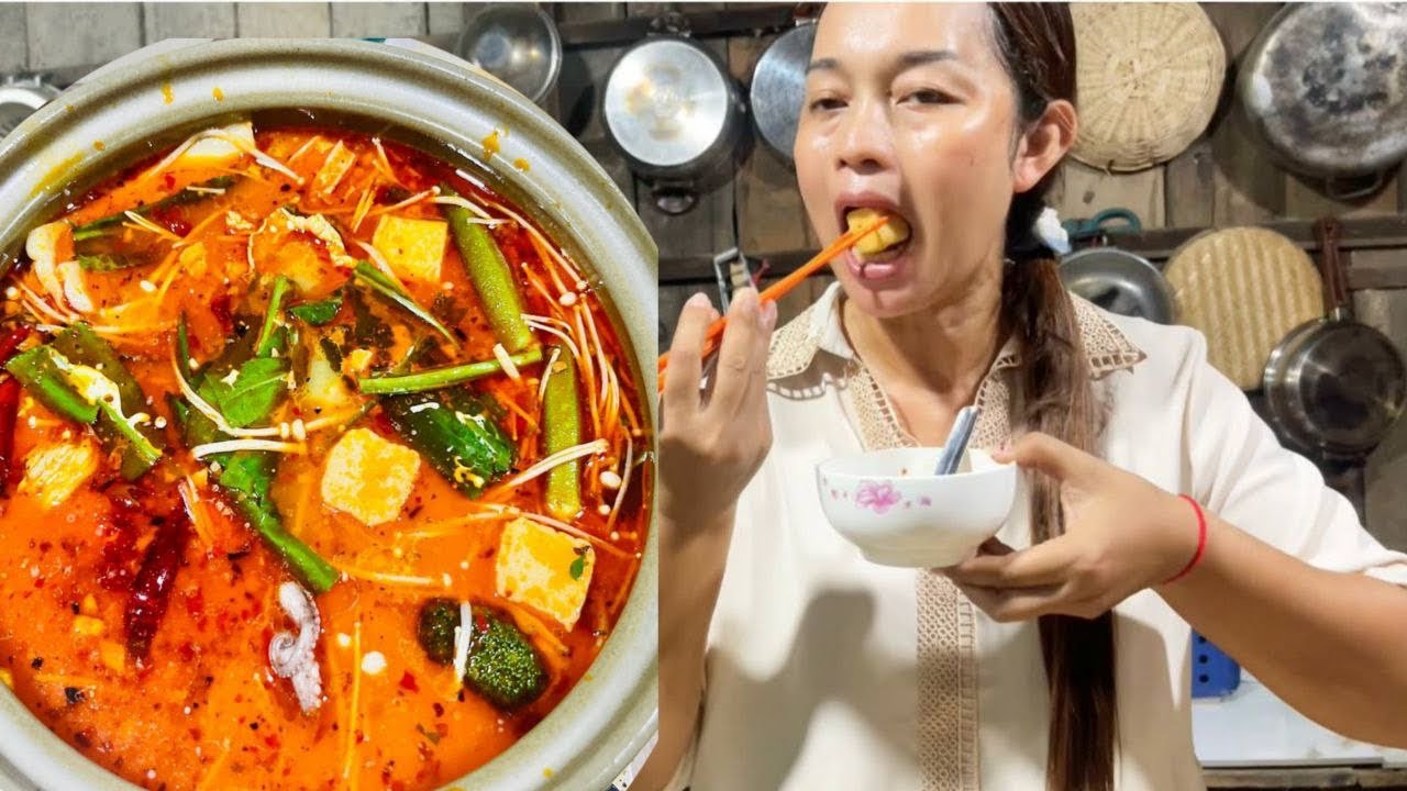 Chinese Food spicy hot pot soupរបៀបធ្វើស៊ុបជីឈាន់ ងាយៗក្តៅៗ YouTube