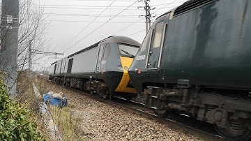 4 Class 43 HSTs with Caledonian Sleepers, crossover w Freightliner Class 66 66528 