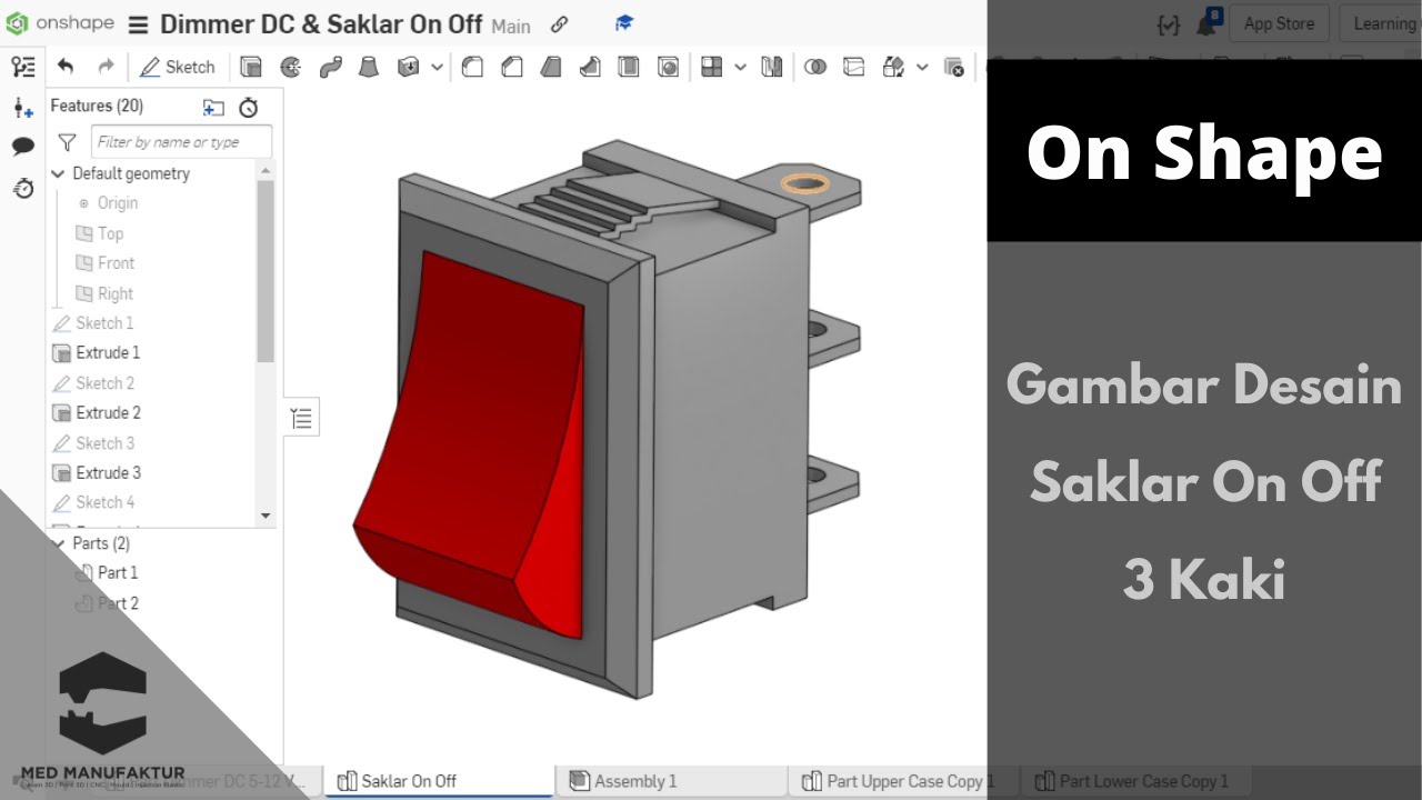 Tutorial On Shape - Buat Desain 3D Push Button Saklar On Off 3 Kaki ...