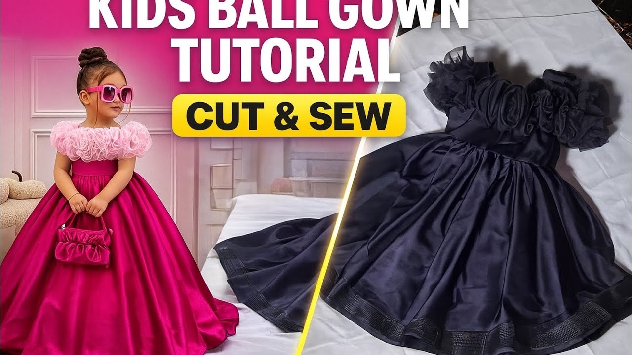 Kids Ball Gown Cutting and sewing  tutorials step-by-step. 