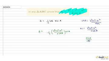 In any `DeltaABC`, prove that `Delta = (b^2 + c^2 -a^2)/(4 cot A)`