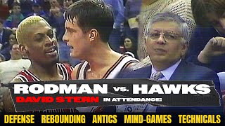 Dennis Rodman picks on Dikembe Mutombo and Christian Laettner in front of commissioner David Stern!