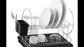 Deluxe Chromeplated Steel 2Tier Dish Rack with Drainboard / Cutlery Cup (BlackII)