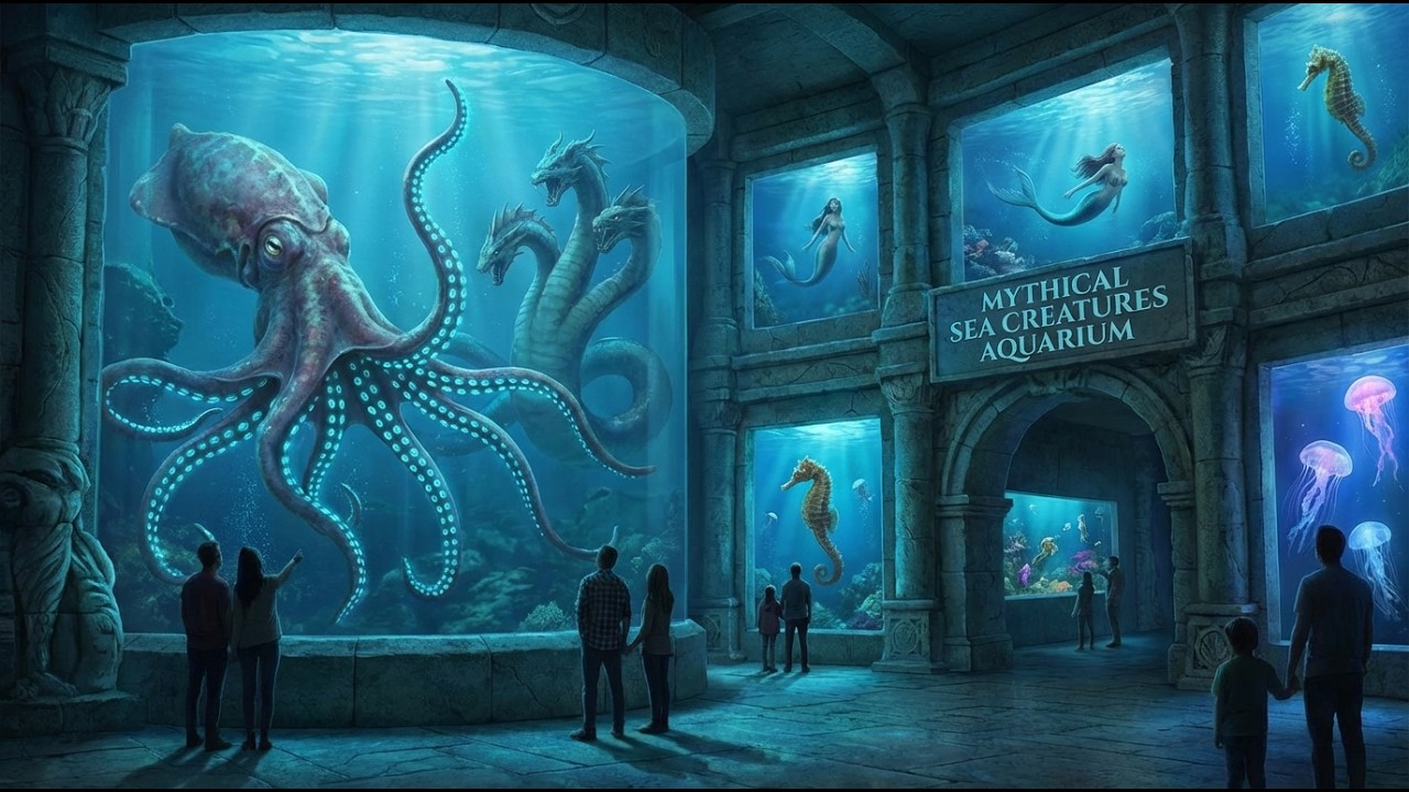 Mythical Sea Monster Aquarium l Thalassophobia  (AI) No voice #aquarium #california