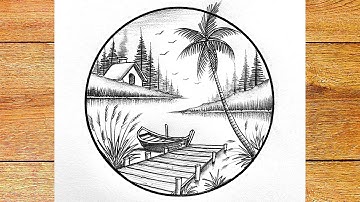 Mind relaxing autumn circle scenery sketch