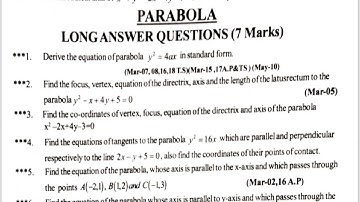 PARABOLA (IPE) IMPORTANT LAQ QUESTIONS //M 2B IMPORTANT LAQ   QUESTIONS //CR MATHS CLASS