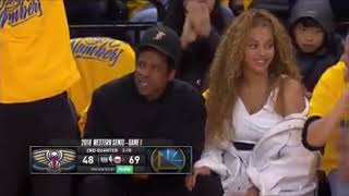 JAY-Z and Beyoncé enjoying Golden State Warriors blow out