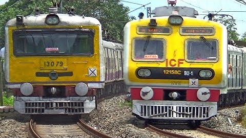 TWO DIFFERENT LIVARY EMU LOCAL TRAIN CROSSING WITH A CURVE || INDIAN RAILWAY