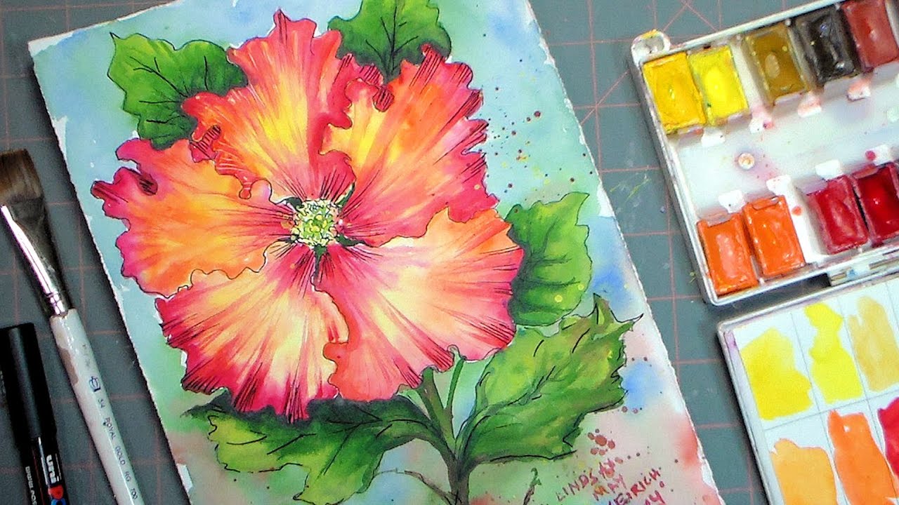 Hibiscus watercolor  painting  tutorial  YouTube 