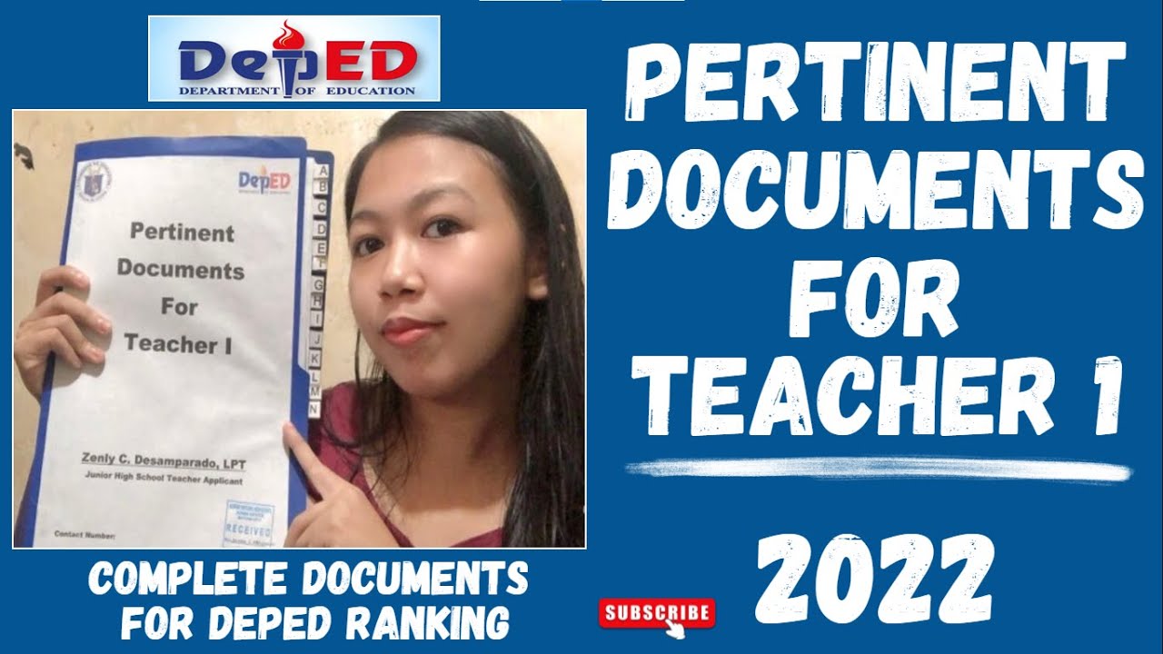 Pertinent Documents For Teacher 1 DepEd Ranking 2022 Complete