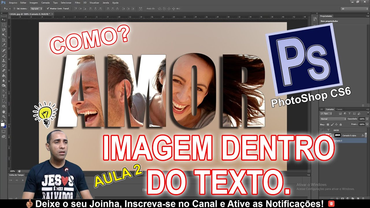 Como Usar O PhotoShop CS6 AULA 2 Imagem Dentro Do Texto E Salvar