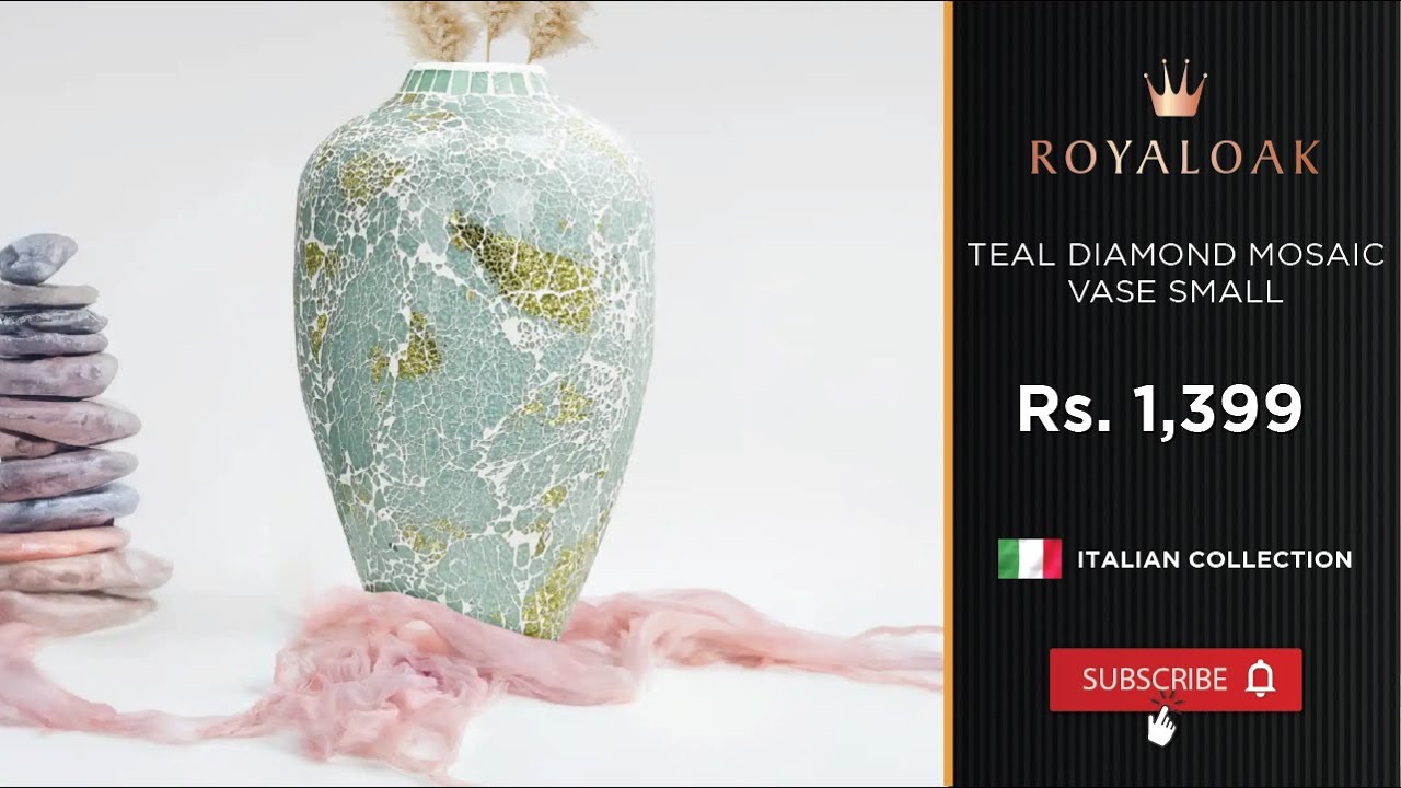 Royaloak | Teal Diamond Mosaic Vase Small