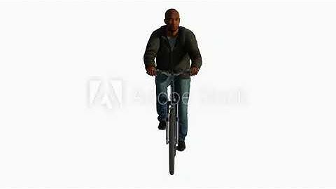 3d render green screen chroma key animation isolated Middle-aged African man riding a bicycle from