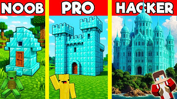 DIAMOND PALACE House Build Battle In Minecraft - NOOB VS PRO CHALLENGE - Maizen Mizen Mazien Parody