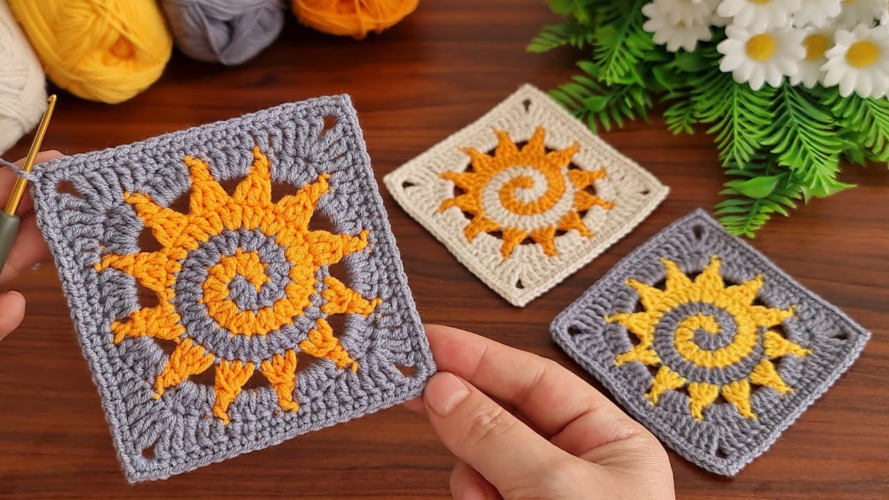 Crochet "Spiral Sun" Granny Square I Tutorial. 🌞🌞🌞Super Easy siprial sun crochet motif☀️☀️☀️