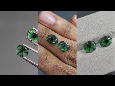 Pair of trapiche emeralds cabochon cut 3.56 carats, Colombia Video  № 1